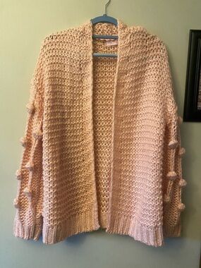 Pink Lily Pale Pink Chunky Open-Front Bobble Sleeve Cardigan
